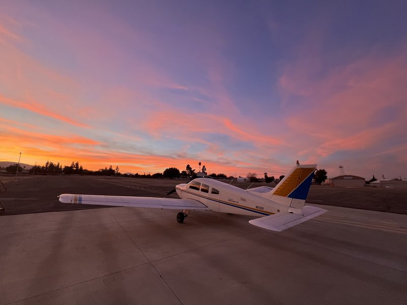 N8132R, a Piper Archer II, on the ramp at sunset